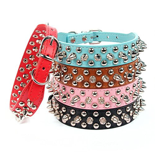 Aolove Mushrooms Spiked Rivet Studded Adjustable Pu Leather Pet Collars for Cats Puppy Dogs